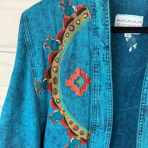 Vintage Sundance Hand Painted Southwestern Denim Jacket - Picture 4 of 6